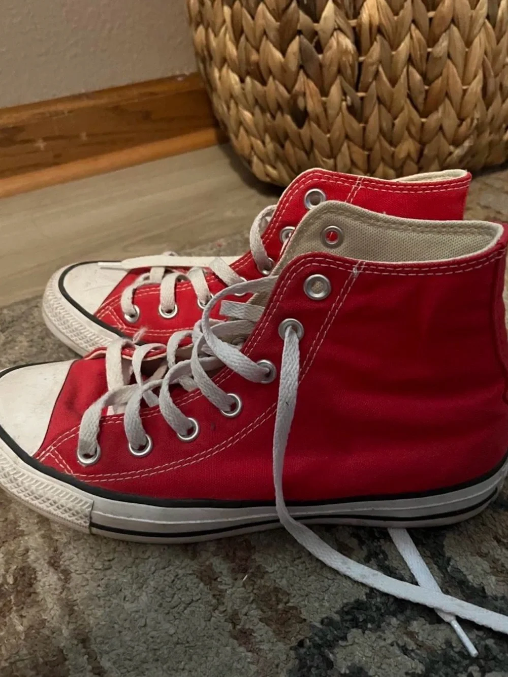 Converse Kids Red High-Top Canvas Sneakers with White Laces
